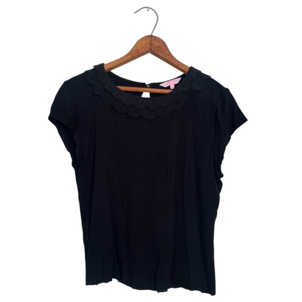 Ted Baker Black scalloped ruffle short sleeve blouse shirt size 3